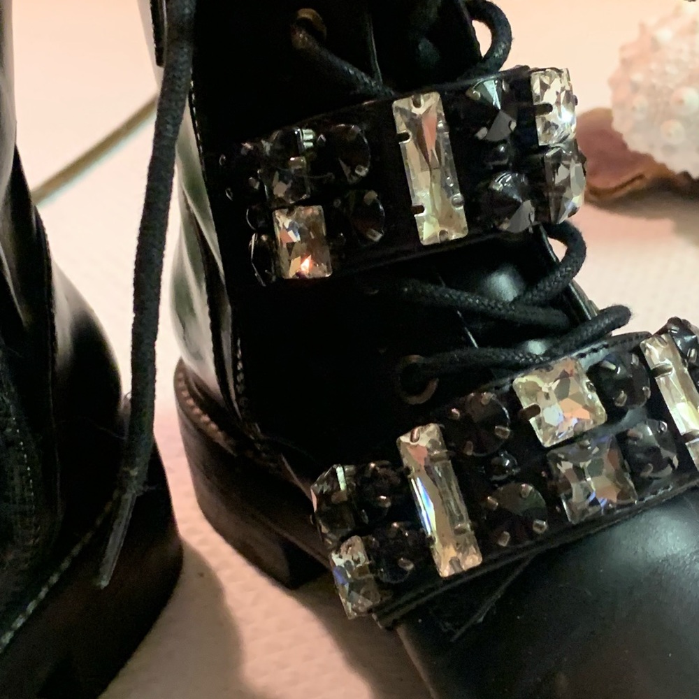 ZARA Leather Embellished Biker Boots SZ aus 5 as new biker goth dress style Rare - Picture 5 of 16